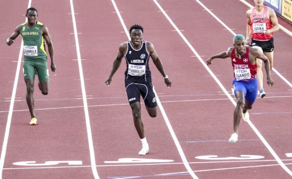 Fahnbulleh running in World Champs men's 200m semi-finals