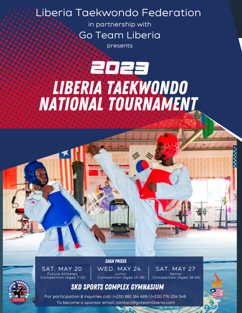 Flyer of the 2023 Liberia Taekwondo tournament.