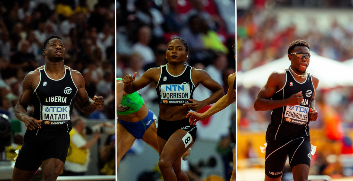 Liberia at the 2023 World Athletics Championships: Matadi, Morrison, and Fahnbulleh.