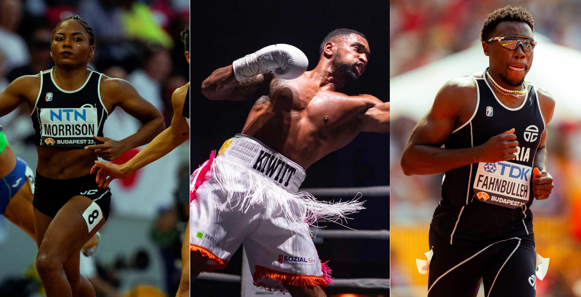 Team Liberia members competing at 13th African Games. Eboni Morrison, Freddy Kiwitt, and Joseph Fahnbulleh.